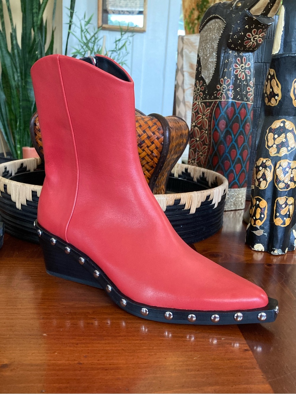 Rag & Bone “Santiago” Pointed Toe Wedge Bootie in Fiery Red